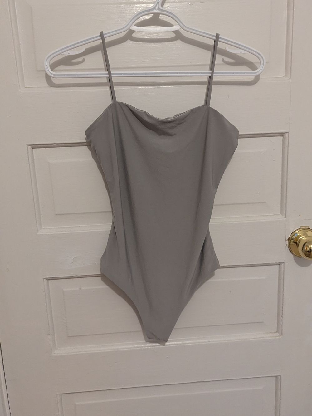 Women's Gray Spaghetti Strap Bodysuit - Sleek Minimalist Fit